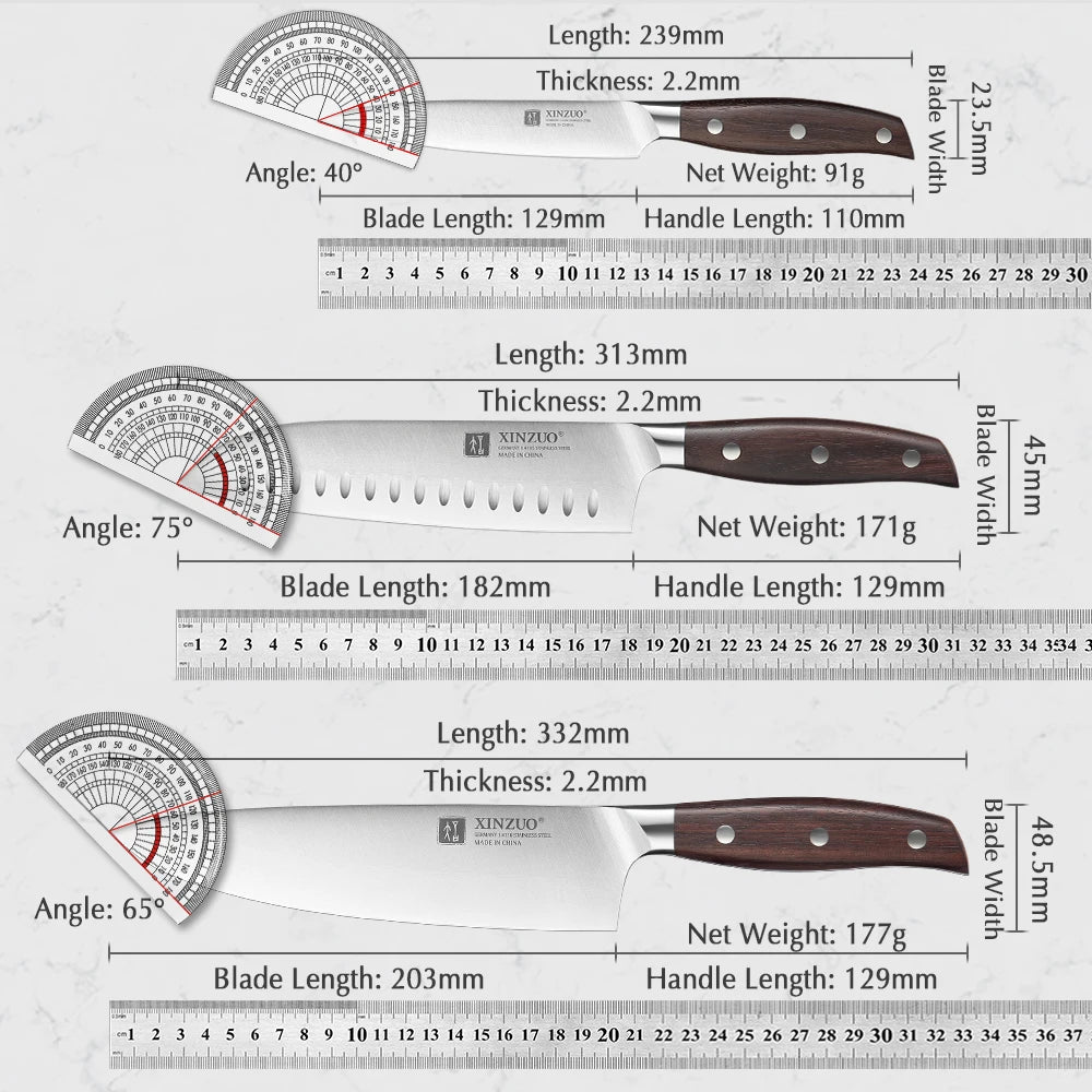 XINZUO 3PCS Kitchen Knife Set Utility Chef Knife High Carbon Germany 1.4116 Stainless Steel Kitchen Knives Sets Kitchen Tools - Jaazi Intl