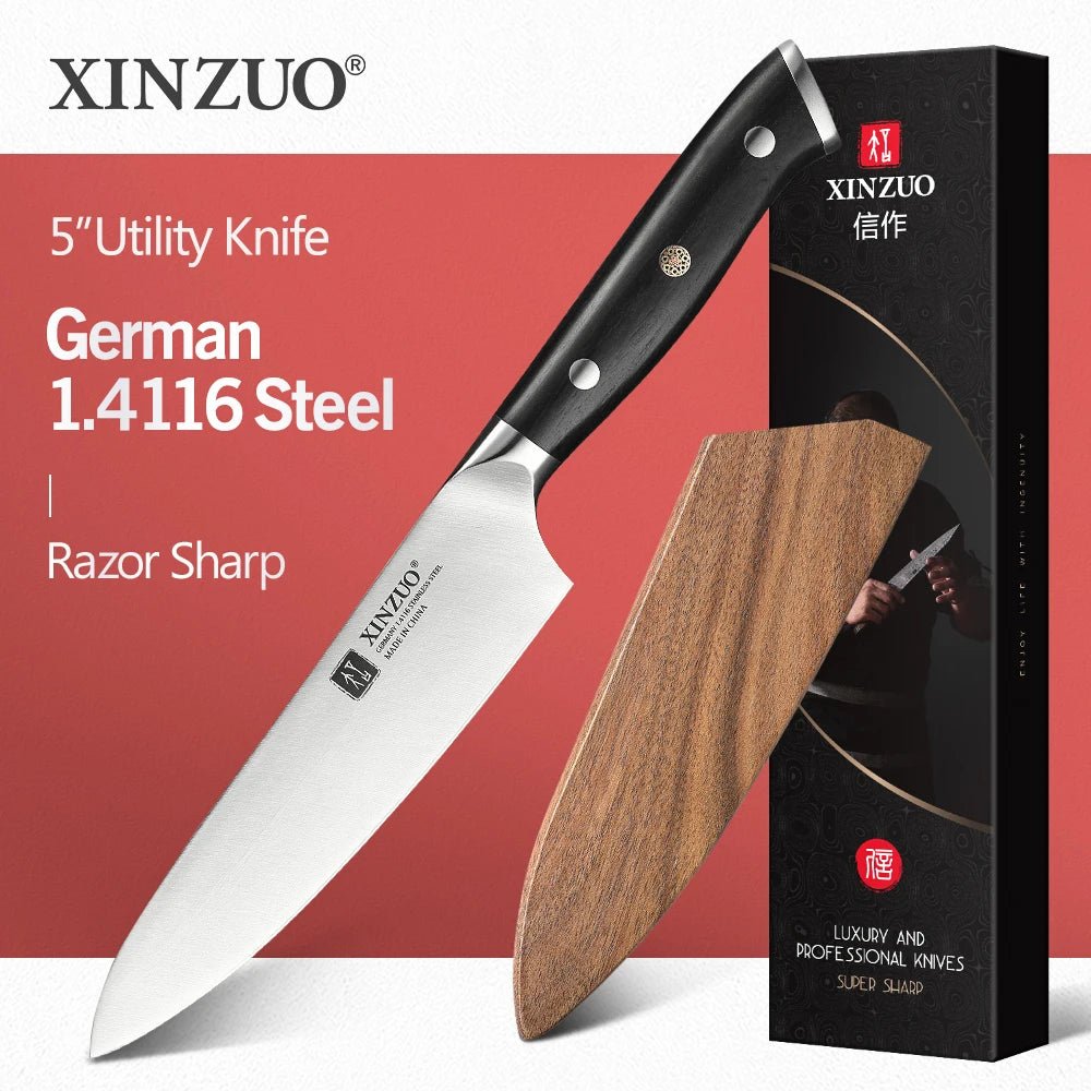 XINZUO 5" Inch Utility Knife GERMAN 1.4116 Steel Best Kitchen Knife New Parer Fruit Knife with Ebony Handle Kitchen Accessories - Jaazi Intl