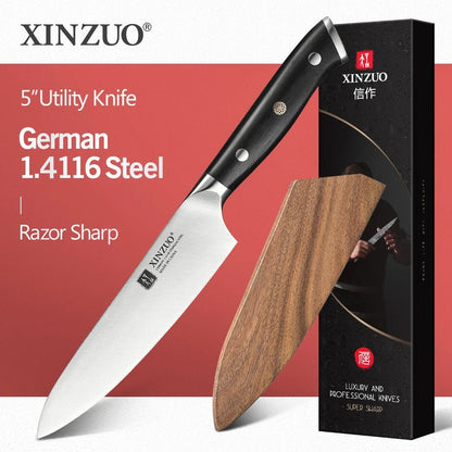 XINZUO 5" Inch Utility Knife GERMAN 1.4116 Steel Best Kitchen Knife New Parer Fruit Knife with Ebony Handle Kitchen Accessories - Jaazi Intl