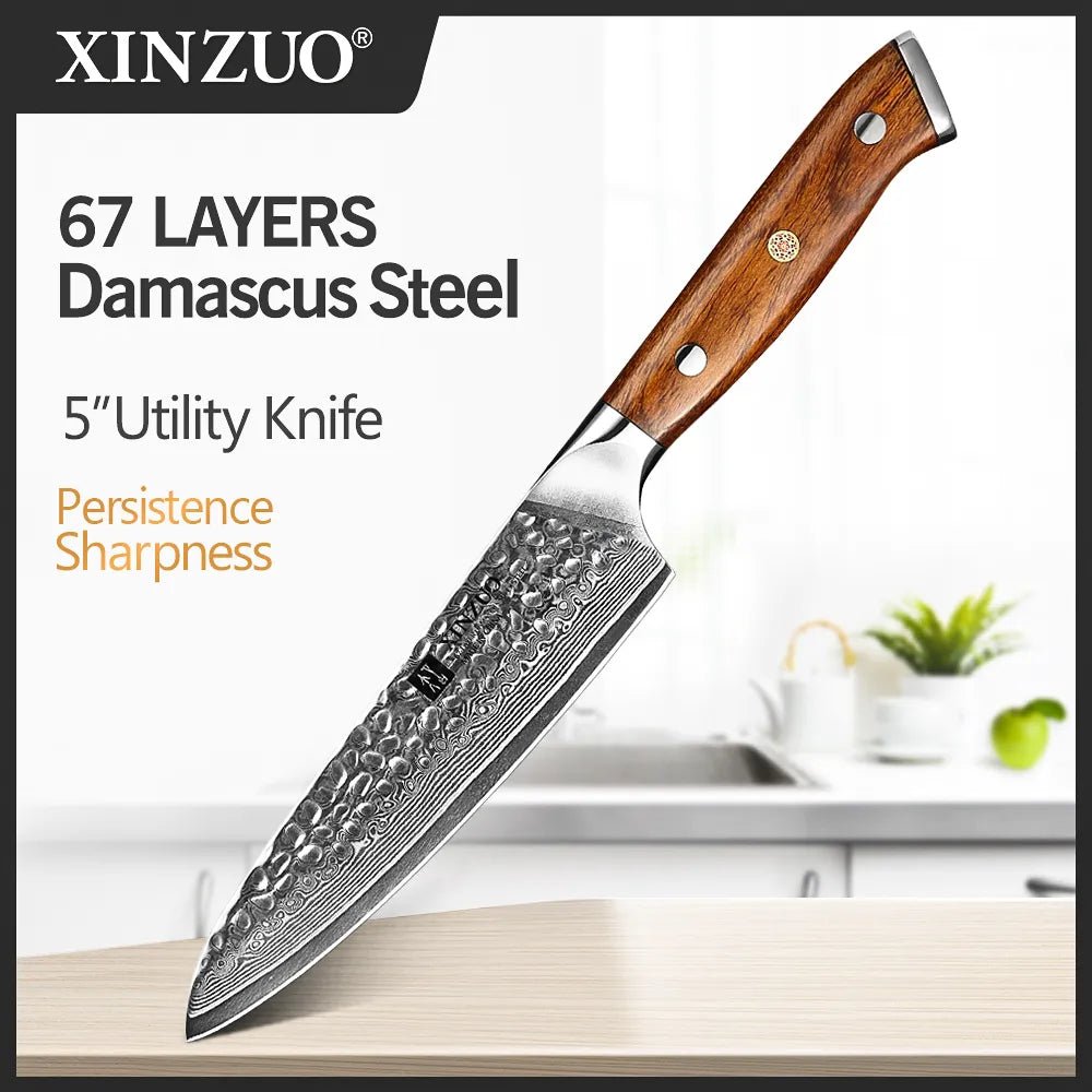 XINZUO 5" Utility Knife 67 Layers VG10 Damascus Stainless Steel Japan Chef Knife Kitchen Cook Knives Best Quality - Jaazi Intl