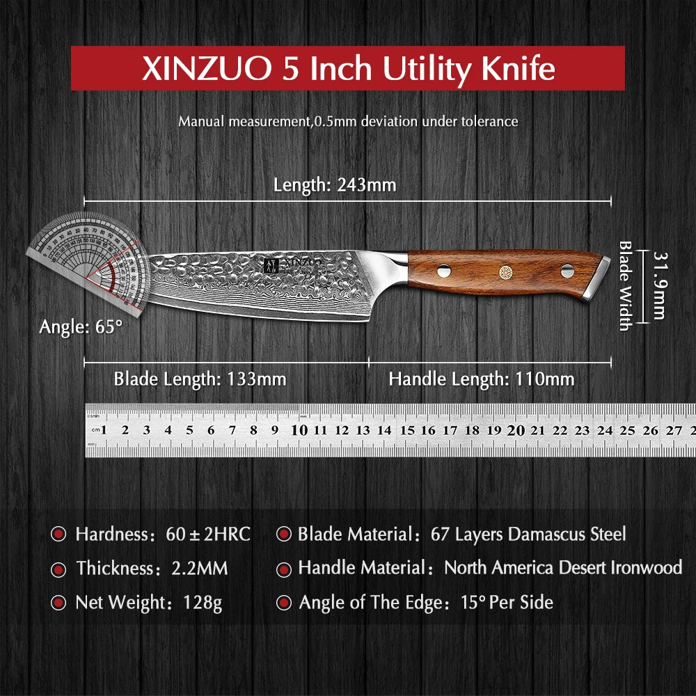 XINZUO 5" Utility Knife 67 Layers VG10 Damascus Stainless Steel Japan Chef Knife Kitchen Cook Knives Best Quality - Jaazi Intl