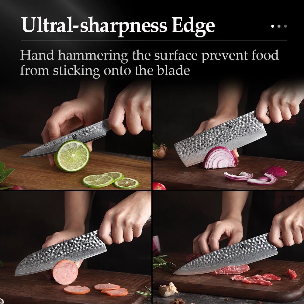 XINZUO 5PCS Kitchen Knives Set Japanese Damascus Stainless Steel New designed Knife Cleaver Nakiri Knife with Pakkawood Handle - Jaazi Intl