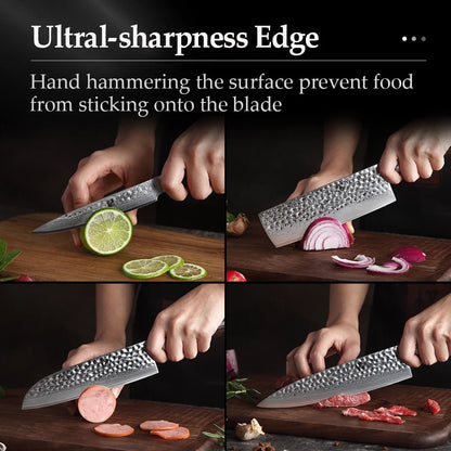 XINZUO 5PCS Kitchen Knives Set Japanese Damascus Stainless Steel New designed Knife Cleaver Nakiri Knife with Pakkawood Handle - Jaazi Intl