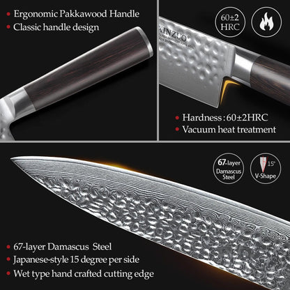 XINZUO 5PCS Kitchen Knives Set Japanese Damascus Stainless Steel New designed Knife Cleaver Nakiri Knife with Pakkawood Handle - Jaazi Intl