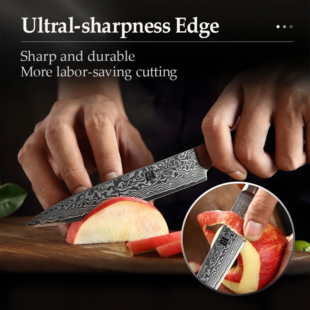 XINZUO 5"Utility Knife 67 Layer Customzied Damascus Steel Kitchen Knives Pakkawood Handle Ultra Sharp Multi-purpose Cutter Knife - Jaazi Intl