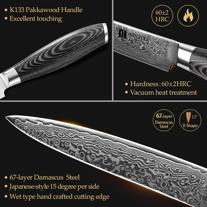 XINZUO 5"Utility Knife 67 Layer Customzied Damascus Steel Kitchen Knives Pakkawood Handle Ultra Sharp Multi-purpose Cutter Knife - Jaazi Intl