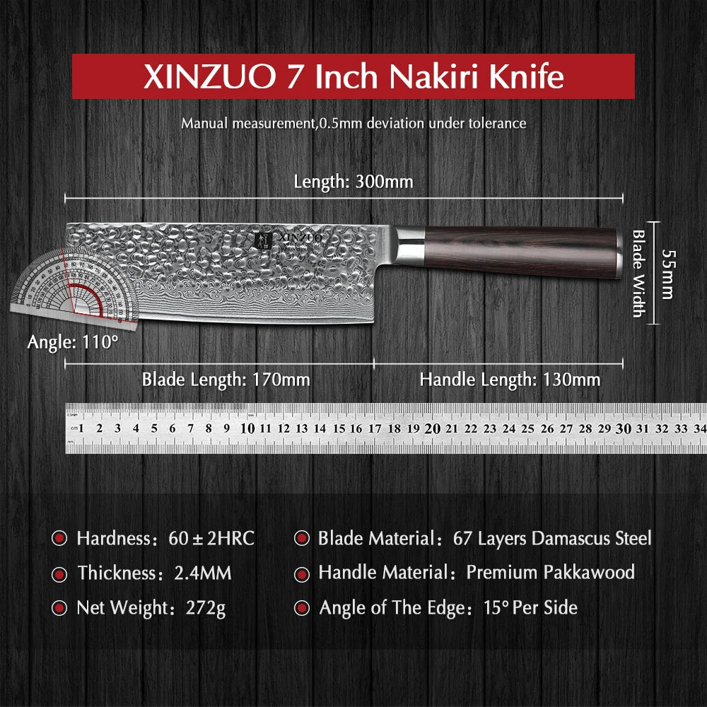 XINZUO 6.8 Inch Nakiri Knife Chef Kitchen Knife Damascus Steel Chinese Cleaver Vege Hammer Stria Cook Knives Pakka Wood Handle - Jaazi Intl