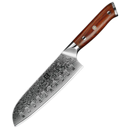 XINZUO 7'' Inch Santoku Kitchen Knives 67 Layers Damascus Steel Chef Knife Rosewood Handle Dealing With Meat Fruit Vegetables - Jaazi Intl