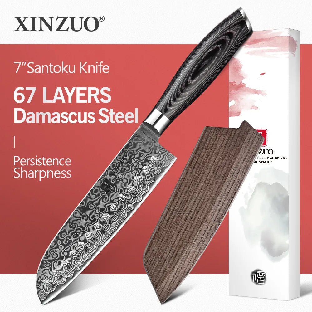 XINZUO 7"inch Japan Chef Knife VG10 67 Layers Damascus Stainles Kitchen Knives Chef Santoku Knife Forged Steel Pakka Wood Handle - Jaazi Intl