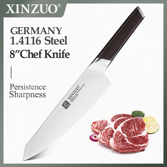 XINZUO 8" Chef Knife DIN 1.4116 Stainless Steel Germany Kitchen Knives Cutting Peeler Vegetable Knife Ebony Handle Gift Case - Jaazi Intl