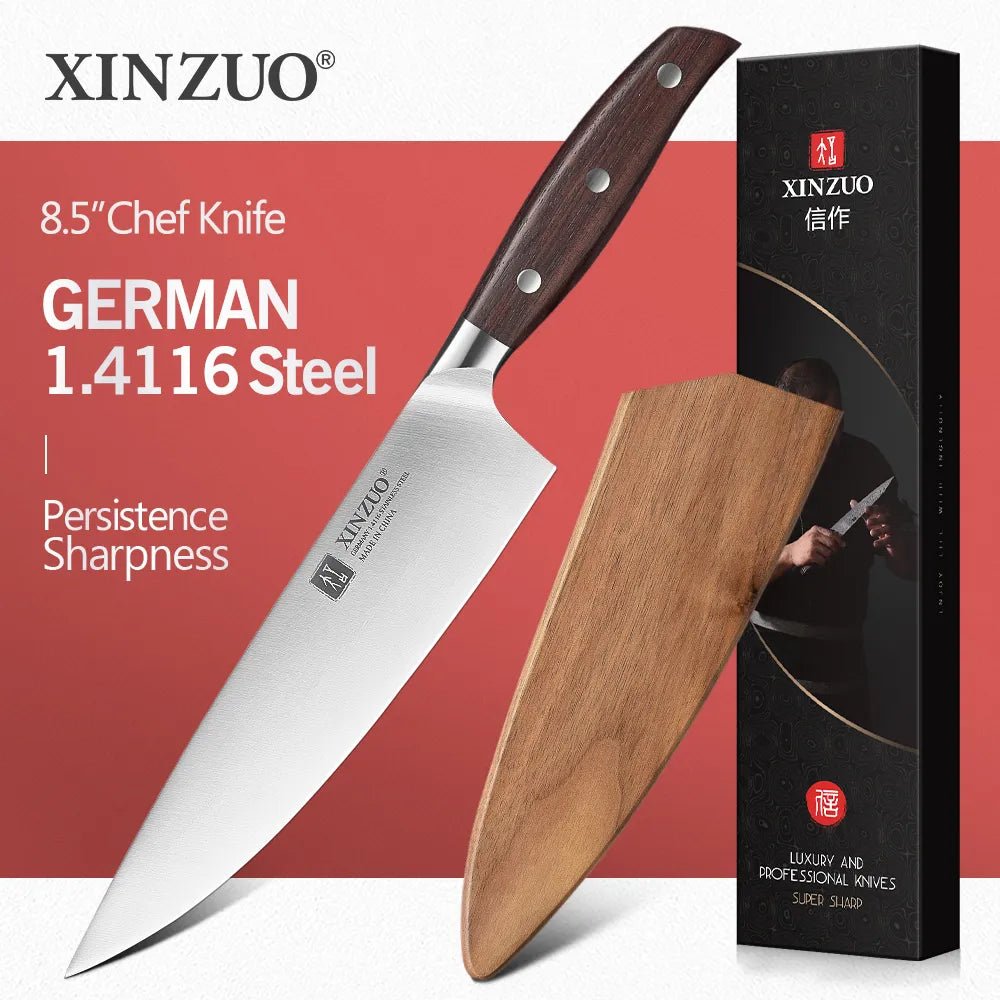 XINZUO 8'' Chef Knife German DIN 1.4116 Steel Kitchen Knives Stainless Steel Meat Vegetables Knife Kitchen Red Sandalwood Handle - Jaazi Intl