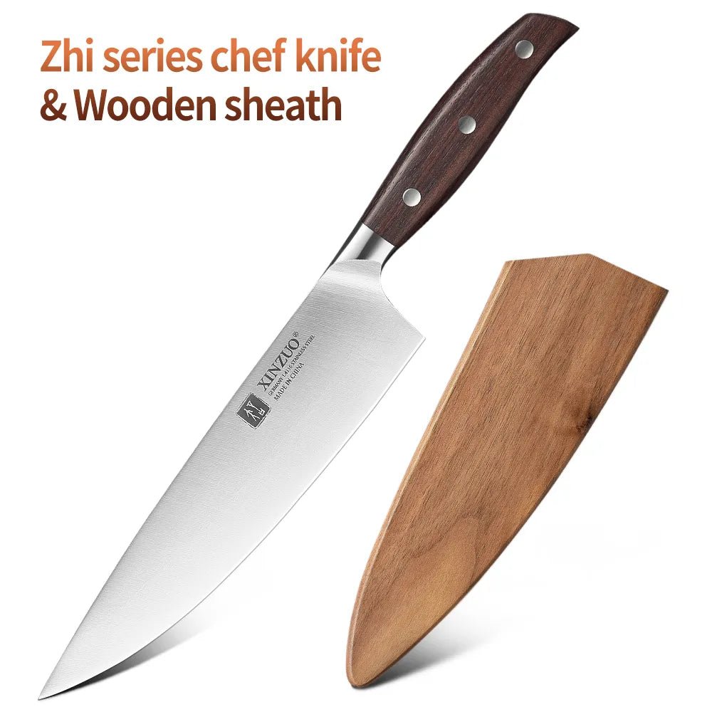 XINZUO 8'' Chef Knife German DIN 1.4116 Steel Kitchen Knives Stainless Steel Meat Vegetables Knife Kitchen Red Sandalwood Handle - Jaazi Intl