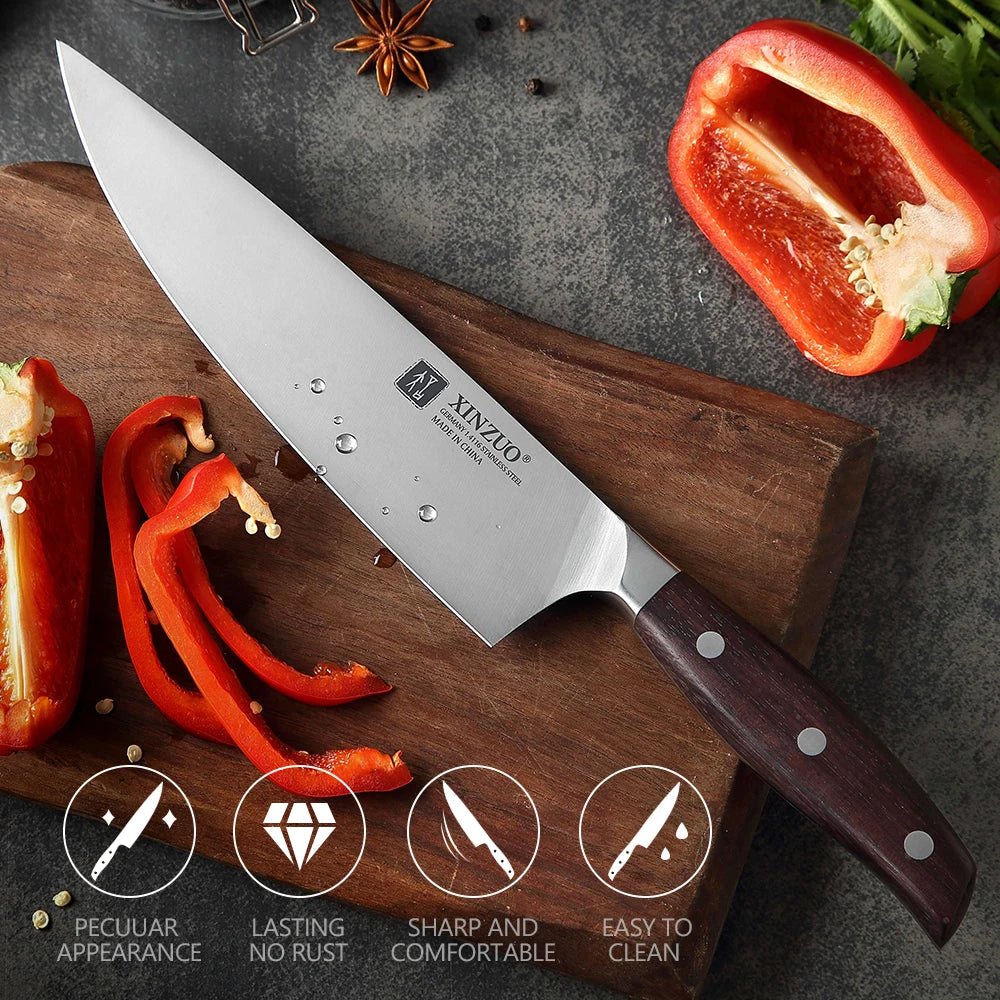 XINZUO 8'' Chef Knife German DIN 1.4116 Steel Kitchen Knives Stainless Steel Meat Vegetables Knife Kitchen Red Sandalwood Handle - Jaazi Intl