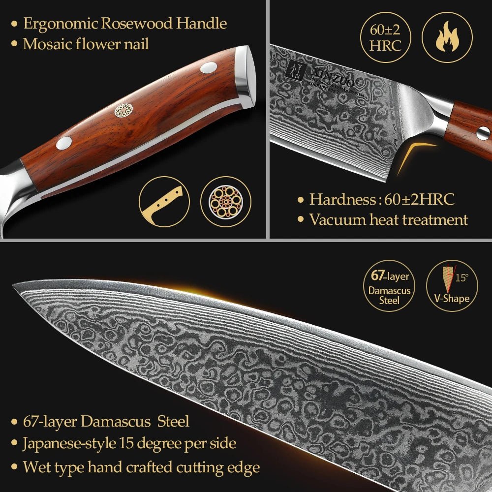 XINZUO 8.5 Inch Chef Knives High Carbon Chinese VG10 67 Layer Damascus Kitchen Knife Stainless Steel Gyuto Knife Rosewood Handle - Jaazi Intl