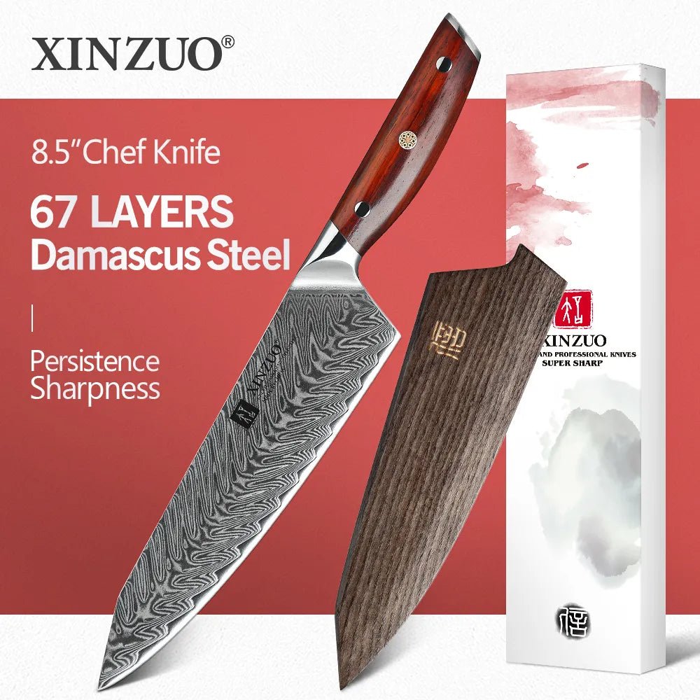 XINZUO 8.5 Inches Chef Knife Japanese VG10 Damascus Kitchen Knives Stainless Steel Slicing Meat Cooking Knife Rosewood Handle - Jaazi Intl