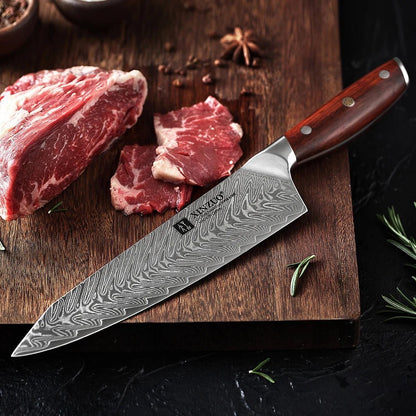 XINZUO 8.5 Inches Chef Knife Japanese VG10 Damascus Kitchen Knives Stainless Steel Slicing Meat Cooking Knife Rosewood Handle - Jaazi Intl