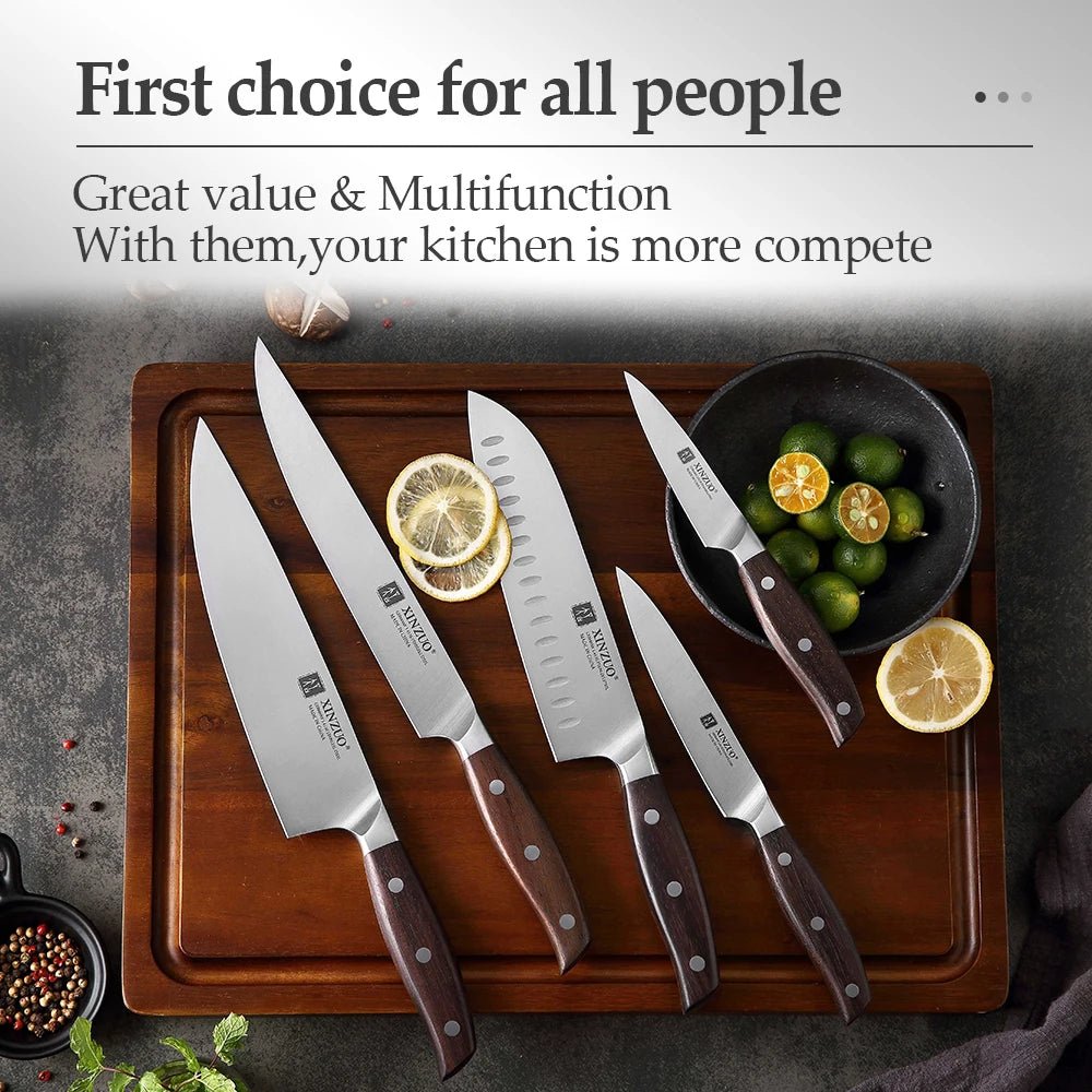 XINZUO High Quality 3.5+5+8+8+7 Inch Paring Utility Cleaver Chef Santoku Knife Stainless Steel Cook Tools Kitchen Knives Sets - Jaazi Intl