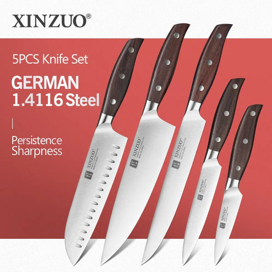 XINZUO High Quality 3.5+5+8+8+7 Inch Paring Utility Cleaver Chef Santoku Knife Stainless Steel Cook Tools Kitchen Knives Sets - Jaazi Intl