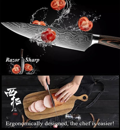 XITUO 2-5PCS Set Kitchen Knife Damascus Laser Stainless Steel Blades Chef Knife Santoku knife Utility Paring knives Tools - Jaazi Intl