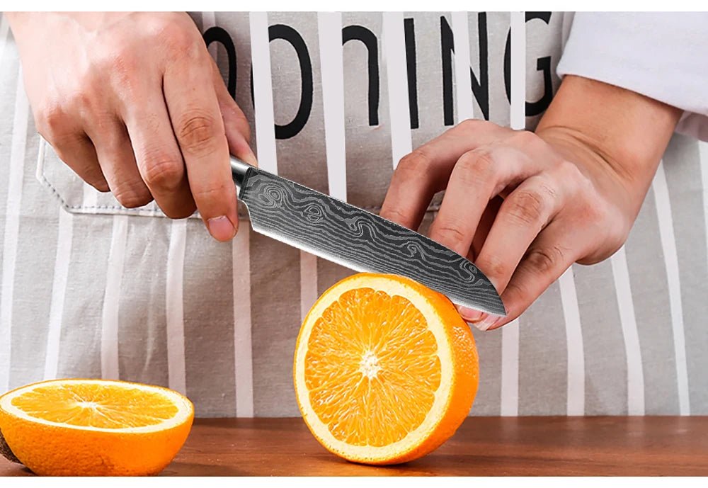 XITUO 2-5PCS Set Kitchen Knife Damascus Laser Stainless Steel Blades Chef Knife Santoku knife Utility Paring knives Tools - Jaazi Intl