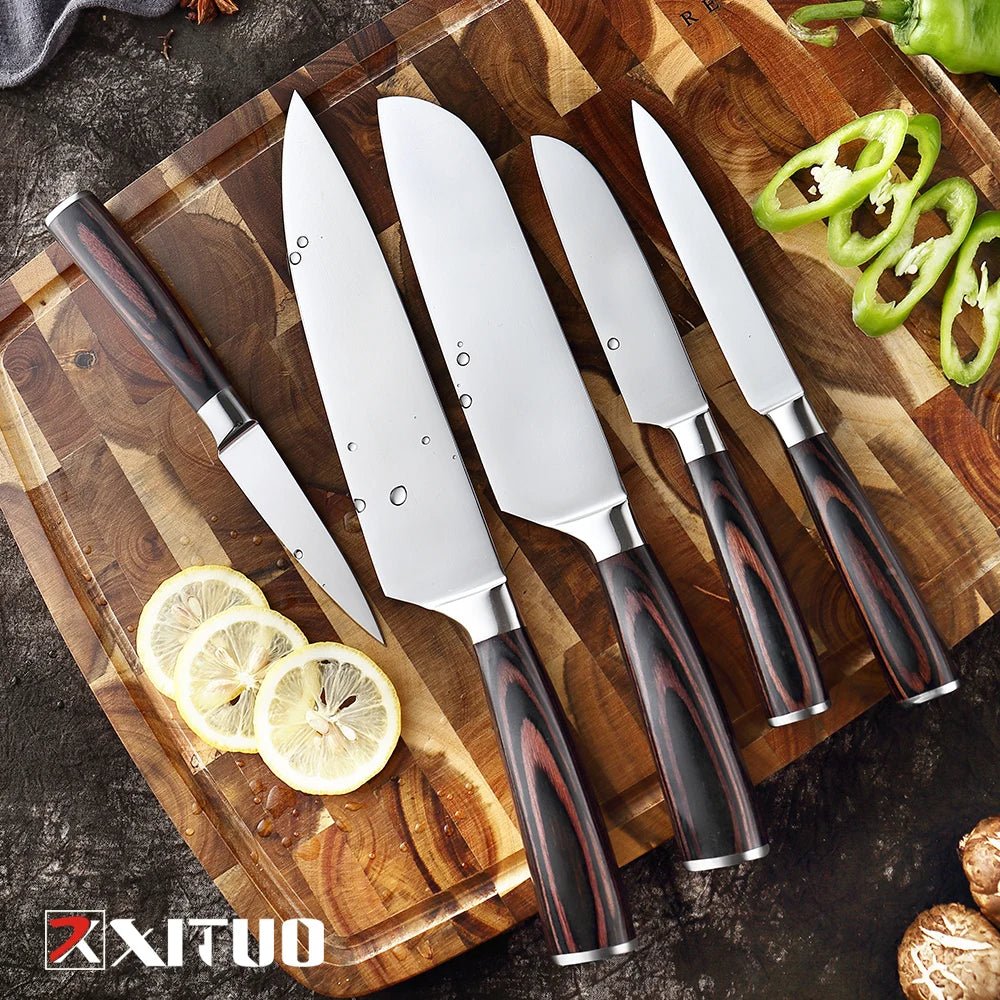 XITUO Kitchen Knife Set 1-5 PC Mirror Light Stainless Steel Blade Sharp Santoku Chef Knife Utility Paring Knives Cooking Tools - Jaazi Intl