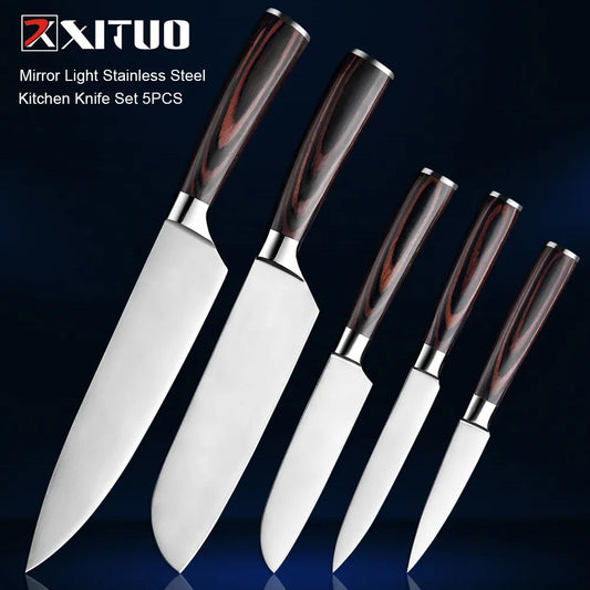 XITUO Kitchen Knife Set 1-5 PC Mirror Light Stainless Steel Blade Sharp Santoku Chef Knife Utility Paring Knives Cooking Tools - Jaazi Intl