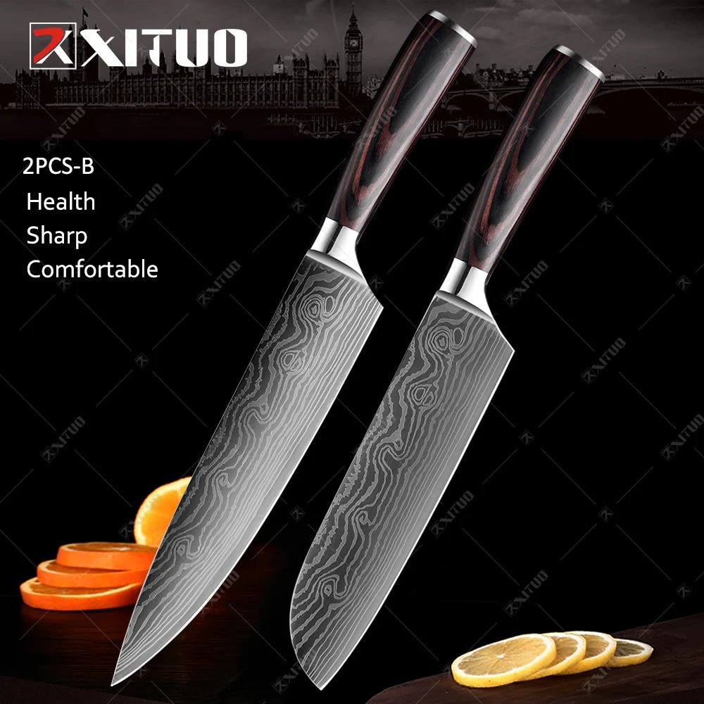 XITUO Kitchen Knives set 1-10PCS Chef knife High Carbon Stainless Steel Santoku knife Sharp Cleaver Slicing Knife Best Choice - Jaazi Intl