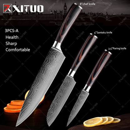 XITUO Kitchen Knives set 1-10PCS Chef knife High Carbon Stainless Steel Santoku knife Sharp Cleaver Slicing Knife Best Choice - Jaazi Intl