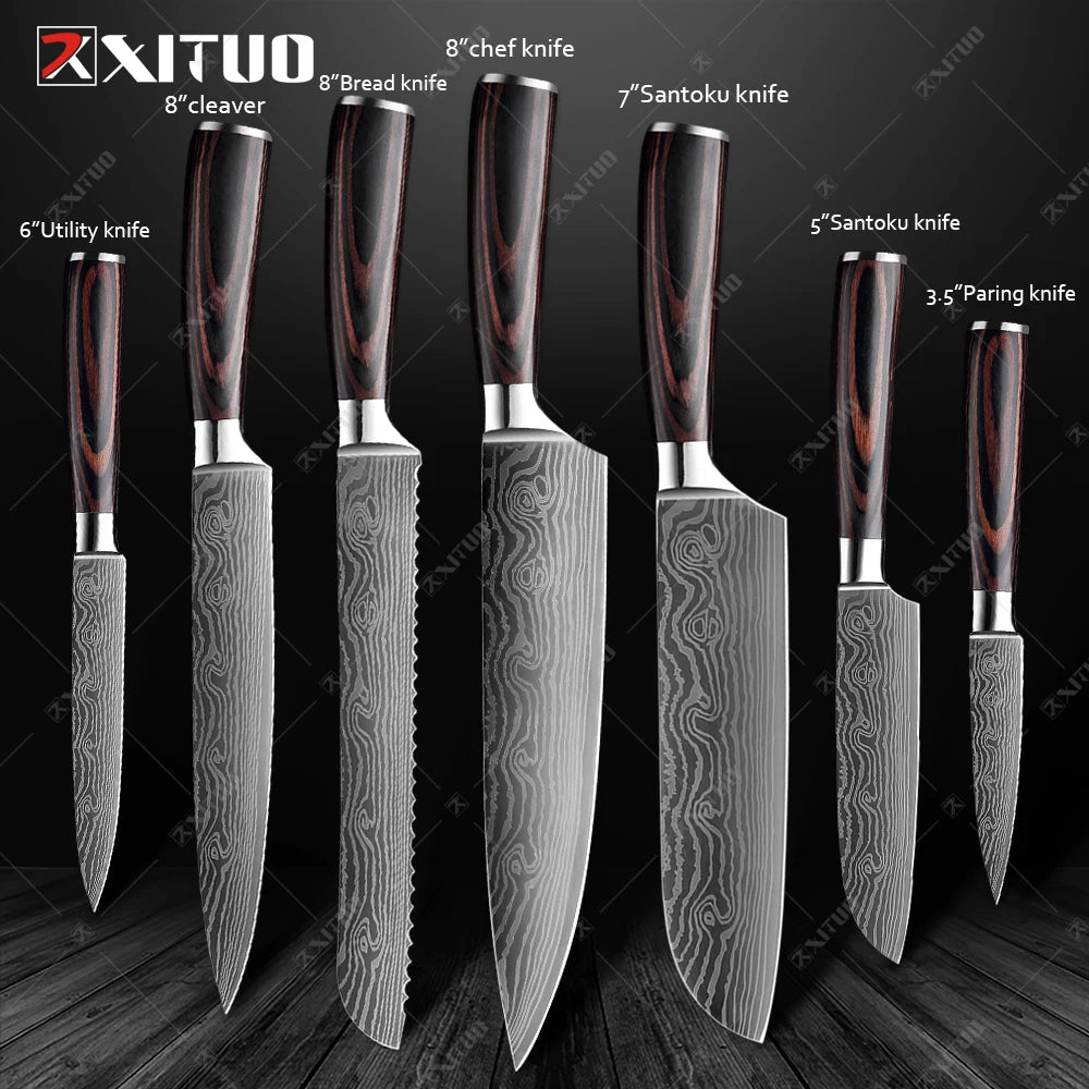 XITUO Kitchen Knives set 1-10PCS Chef knife High Carbon Stainless Steel Santoku knife Sharp Cleaver Slicing Knife Best Choice - Jaazi Intl