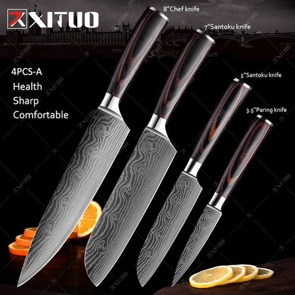 XITUO Kitchen Knives set 1-10PCS Chef knife High Carbon Stainless Steel Santoku knife Sharp Cleaver Slicing Knife Best Choice - Jaazi Intl