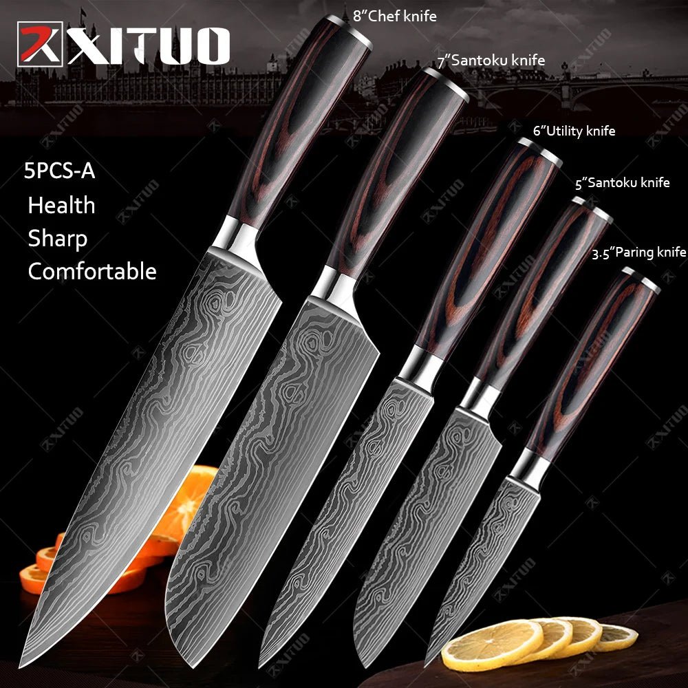 XITUO Kitchen Knives set 1-10PCS Chef knife High Carbon Stainless Steel Santoku knife Sharp Cleaver Slicing Knife Best Choice - Jaazi Intl