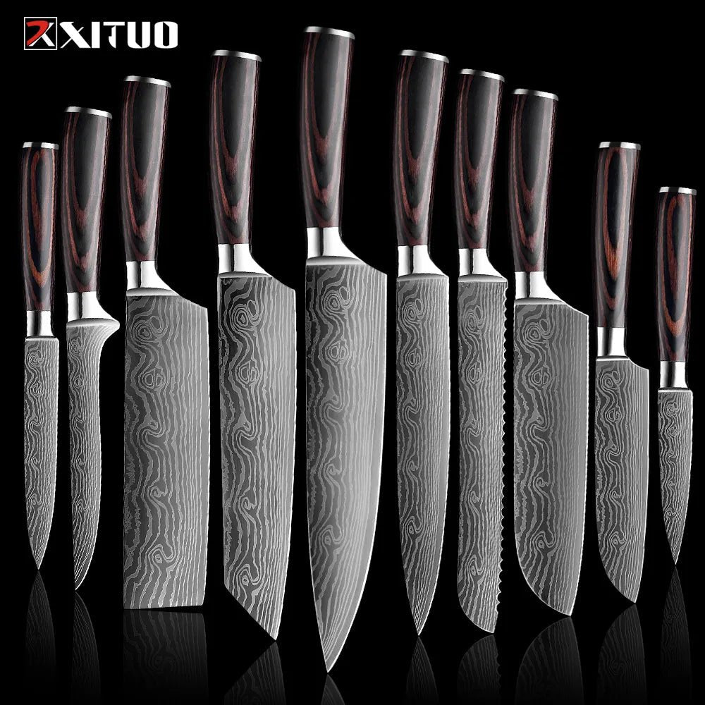 XITUO Kitchen Knives set 1-10PCS Chef knife High Carbon Stainless Steel Santoku knife Sharp Cleaver Slicing Knife Best Choice - Jaazi Intl