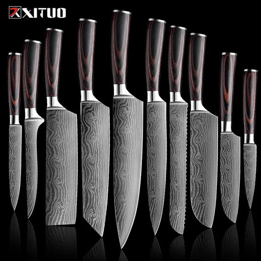 XITUO Kitchen Knives set 1-10PCS Chef knife High Carbon Stainless Steel Santoku knife Sharp Cleaver Slicing Knife Best Choice - Jaazi Intl