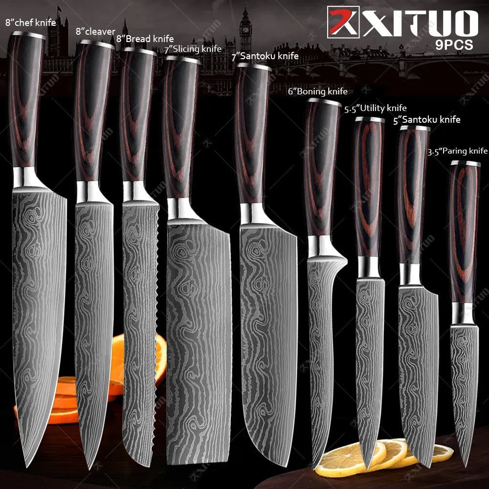 XITUO Kitchen Knives set 1-10PCS Chef knife High Carbon Stainless Steel Santoku knife Sharp Cleaver Slicing Knife Best Choice - Jaazi Intl