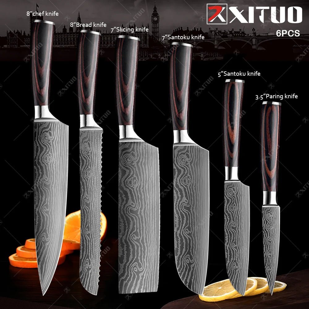 XITUO Kitchen Knives set 1-10PCS Chef knife High Carbon Stainless Steel Santoku knife Sharp Cleaver Slicing Knife Best Choice - Jaazi Intl