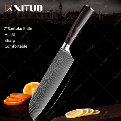 XITUO Kitchen Knives set 1-10PCS Chef knife High Carbon Stainless Steel Santoku knife Sharp Cleaver Slicing Knife Best Choice - Jaazi Intl