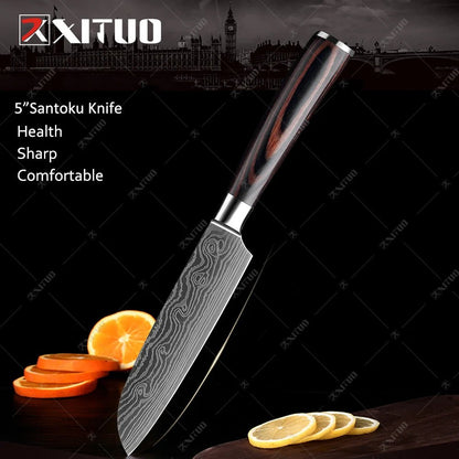 XITUO Kitchen Knives set 1-10PCS Chef knife High Carbon Stainless Steel Santoku knife Sharp Cleaver Slicing Knife Best Choice - Jaazi Intl