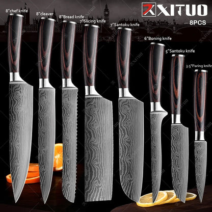 XITUO Kitchen Knives set 1-10PCS Chef knife High Carbon Stainless Steel Santoku knife Sharp Cleaver Slicing Knife Best Choice - Jaazi Intl