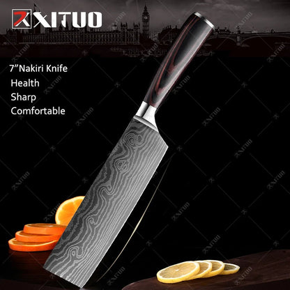 XITUO Kitchen Knives set 1-10PCS Chef knife High Carbon Stainless Steel Santoku knife Sharp Cleaver Slicing Knife Best Choice - Jaazi Intl