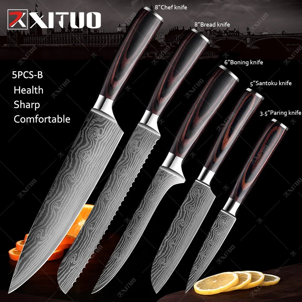 XITUO Kitchen Knives set 1-10PCS Chef knife High Carbon Stainless Steel Santoku knife Sharp Cleaver Slicing Knife Best Choice - Jaazi Intl