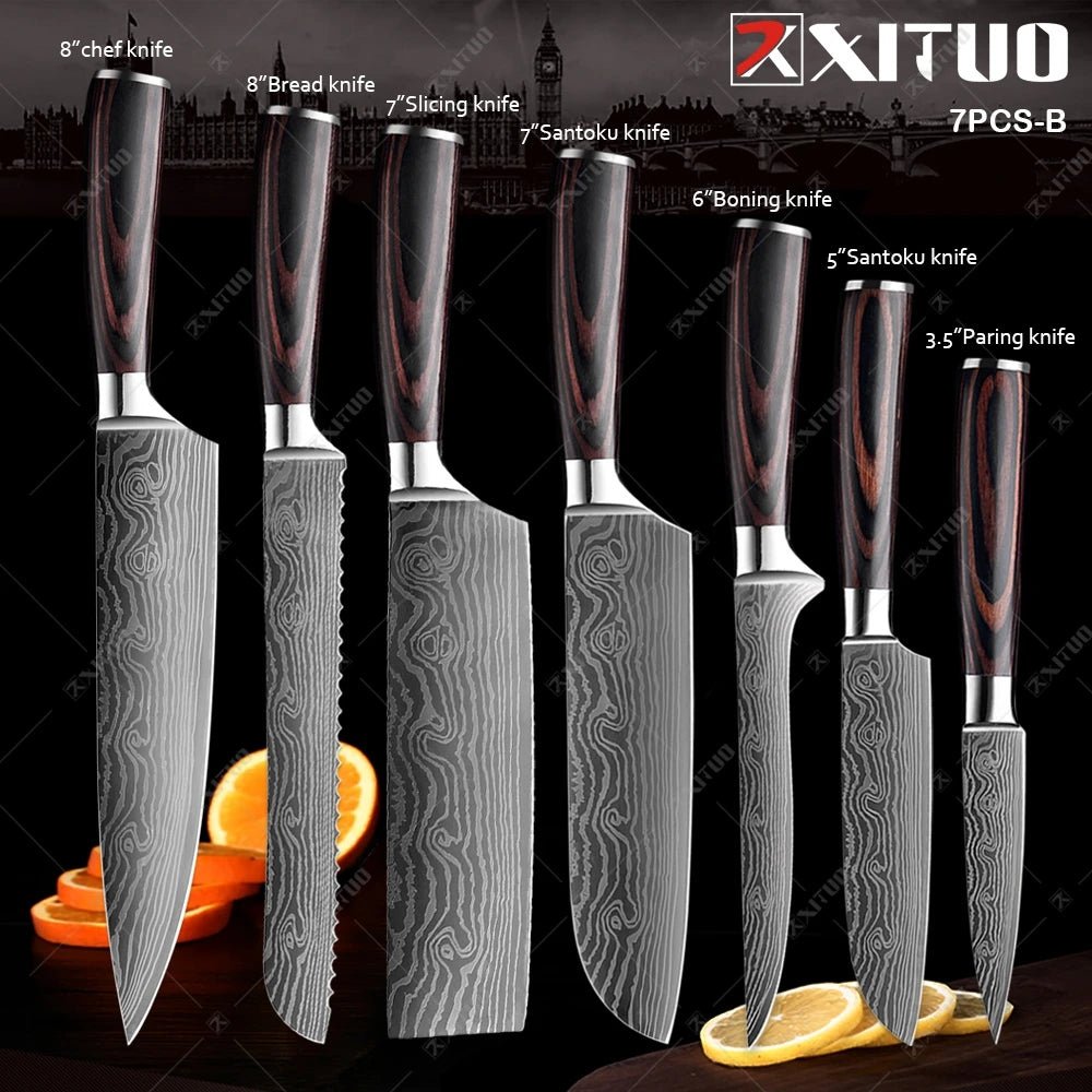 XITUO Kitchen Knives set 1-10PCS Chef knife High Carbon Stainless Steel Santoku knife Sharp Cleaver Slicing Knife Best Choice - Jaazi Intl