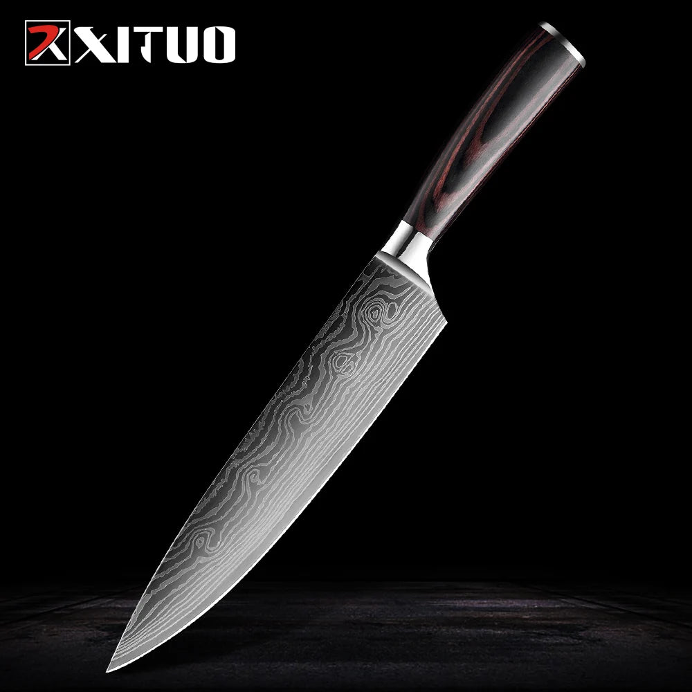 XITUO stainless steel kitchen knives set Japanese chef knife Damascus steel Pattern Utility Paring Santoku Slicing knife Health - Jaazi Intl