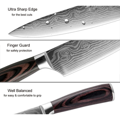 XITUO stainless steel kitchen knives set Japanese chef knife Damascus steel Pattern Utility Paring Santoku Slicing knife Health - Jaazi Intl