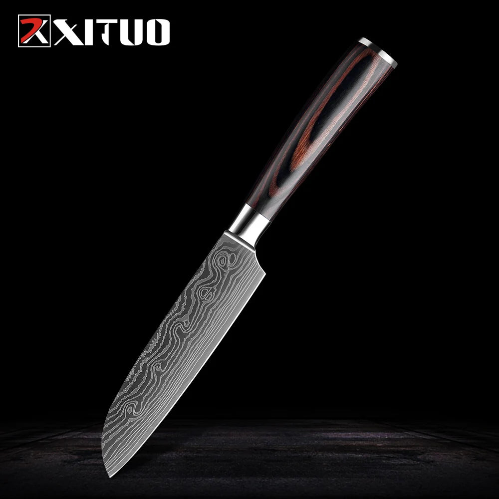 XITUO stainless steel kitchen knives set Japanese chef knife Damascus steel Pattern Utility Paring Santoku Slicing knife Health - Jaazi Intl