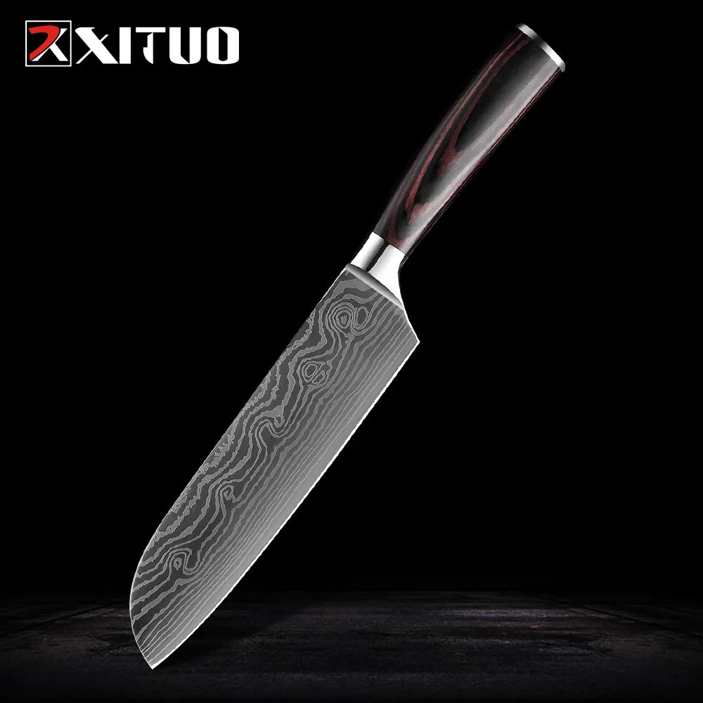 XITUO stainless steel kitchen knives set Japanese chef knife Damascus steel Pattern Utility Paring Santoku Slicing knife Health - Jaazi Intl