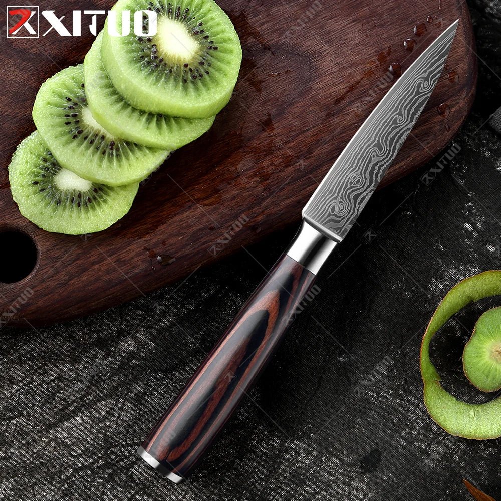 XITUO stainless steel kitchen knives set Japanese chef knife Damascus steel Pattern Utility Paring Santoku Slicing knife Health - Jaazi Intl