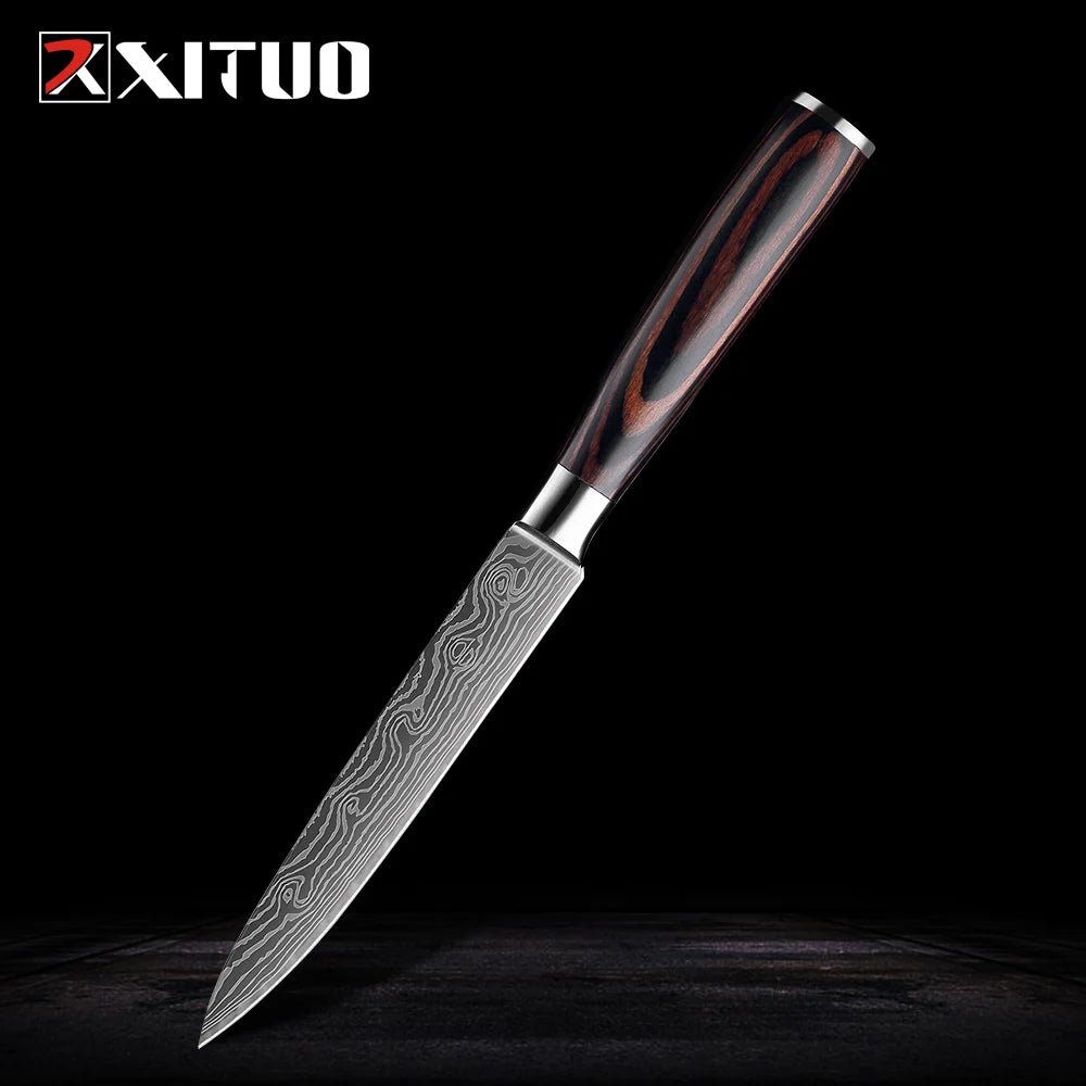 XITUO stainless steel kitchen knives set Japanese chef knife Damascus steel Pattern Utility Paring Santoku Slicing knife Health - Jaazi Intl