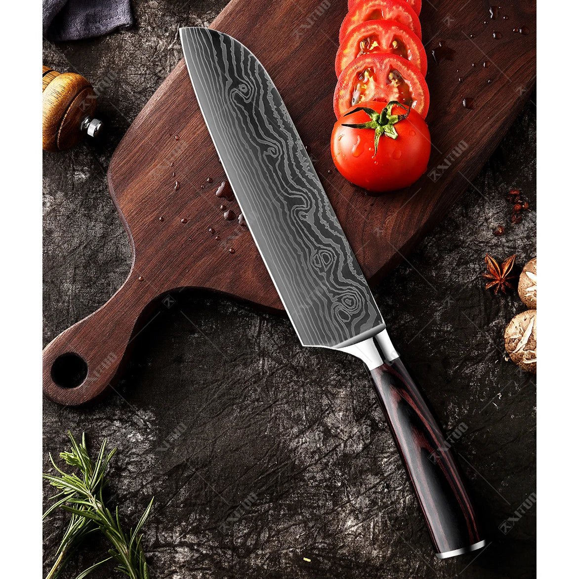 XITUO stainless steel kitchen knives set Japanese chef knife Damascus steel Pattern Utility Paring Santoku Slicing knife Health - Jaazi Intl