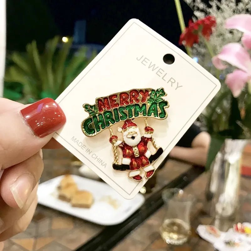 Xmas Enamel Brooch Snowman Santa Claus Tree Wreath Metal Pins Fashion Jewelry Gift For Women Merry Christmas Decor Gifts - Jaazi Intl