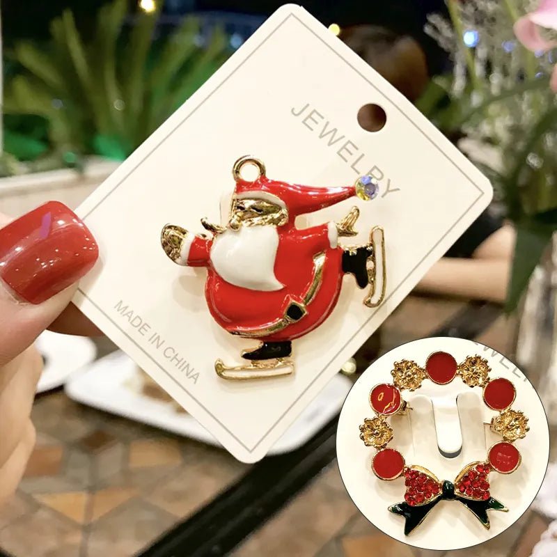 Xmas Enamel Brooch Snowman Santa Claus Tree Wreath Metal Pins Fashion Jewelry Gift For Women Merry Christmas Decor Gifts - Jaazi Intl